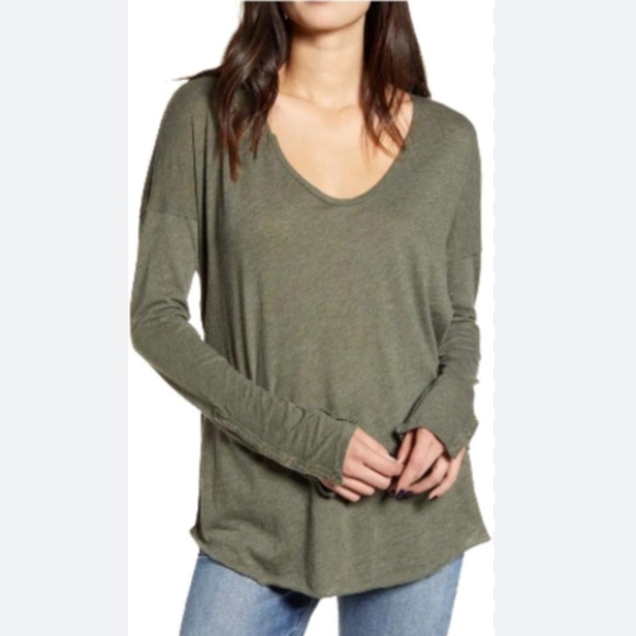 NWT FREE PEOPLE WE THE FREE WOMEN SIENNA LONG SLEEVE SNAP SLEEVE TEE GREEN SMALL - Picture 1 of 6